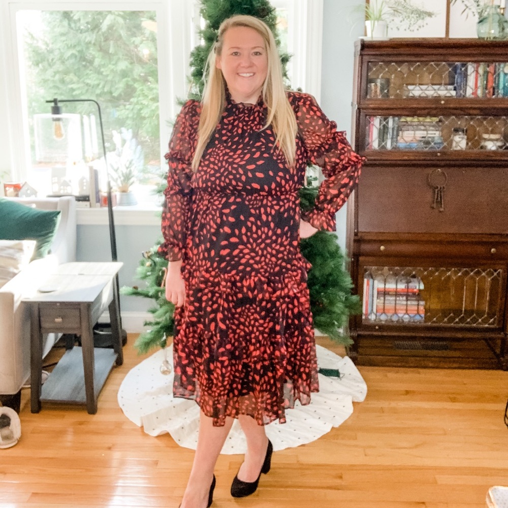 Women's Floral Print Ruffle Long Sleeve Dress